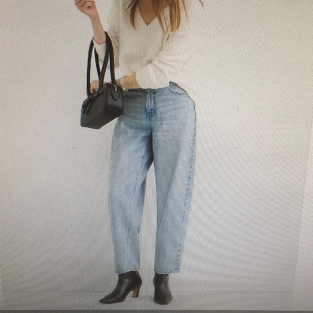 LOFT/SEQUIN EMBELLISHED HIGH RISE BARREL JEANS IN VINTAGE lIGHT INDIGO WASH/NEW - Picture 6 of 14